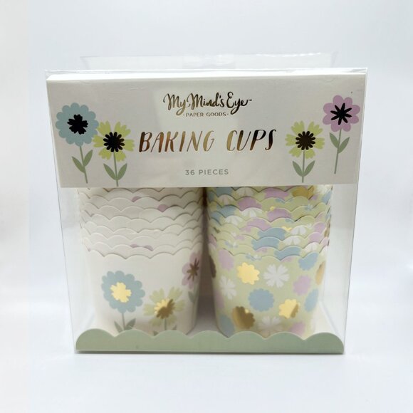 NEW My Minds Eye Gold Foiled Pastel Flowers Baking Cups - 36 Count - Picture 1 of 5